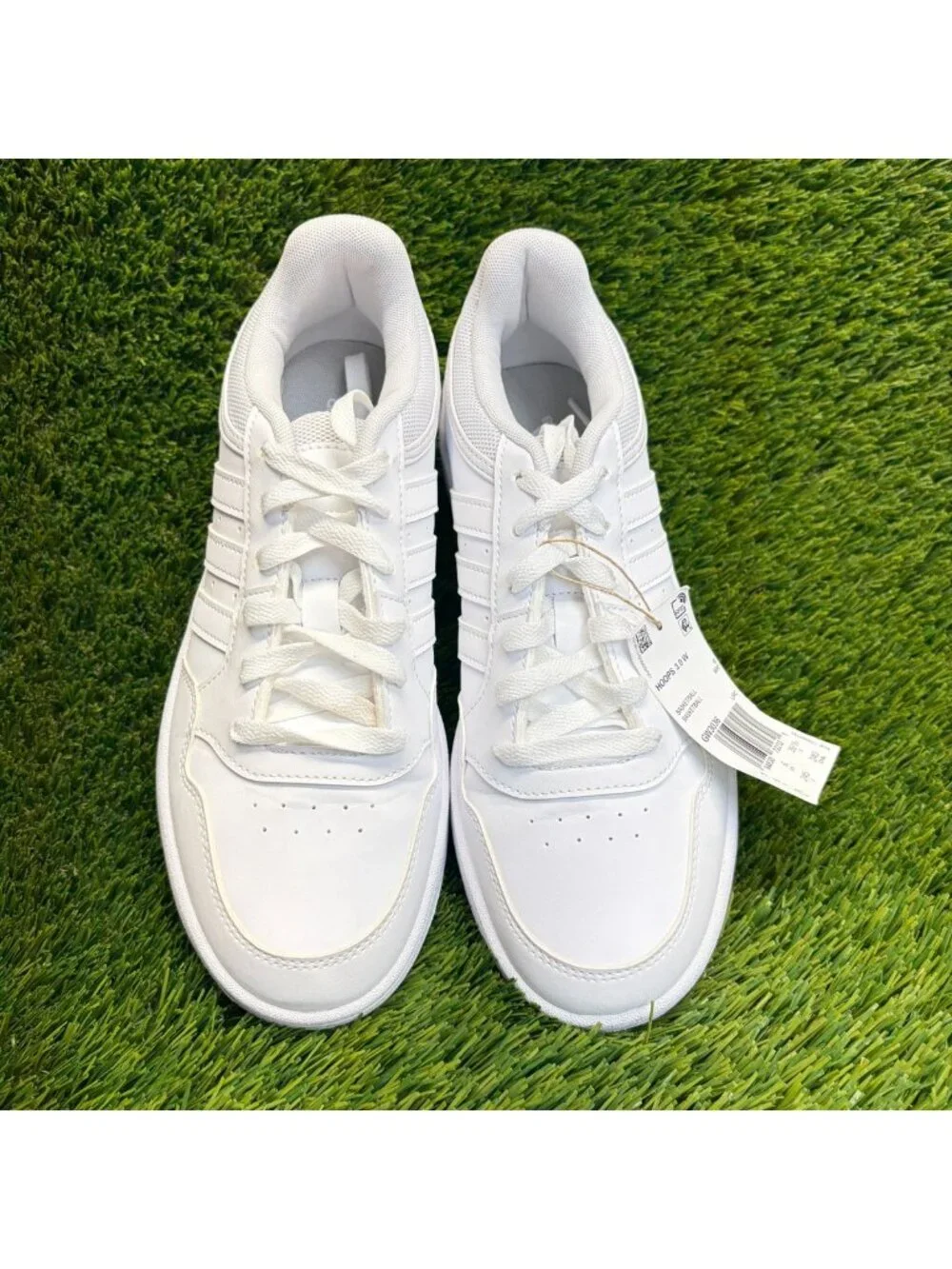 Adidas Hoops 3.0 Low Women Size 7.5 Triple White Athletic Leather Shoes Sneakers